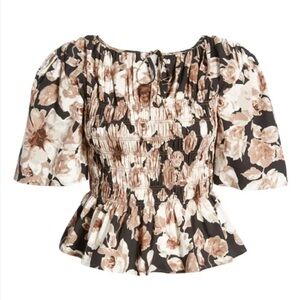 Rails Rosie Floral Smocked Peplum Top in Sepia Roses Size XS